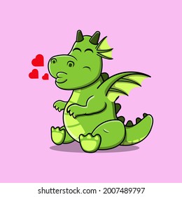 Dragon mascot cartoon. Little Dragon vector illustration give a kiss with love. Good for a mascot, emoticons, sticker.