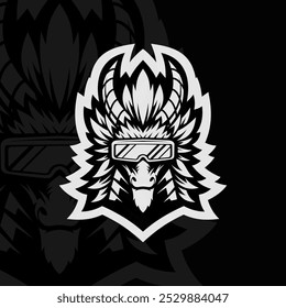 Dragon mascot character logo design, black white