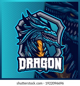 Dragon mascot esport logo design illustrations vector template, Beast logo for team game streamer youtuber banner twitch discord