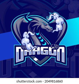 dragon mascot esport logo design character for sport and gaming logo with claw and smoke cloud