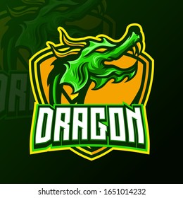 Dragon mascot gaming logo design vector template for sport and esport