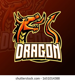 Dragon mascot gaming logo design vector template for sport and esport