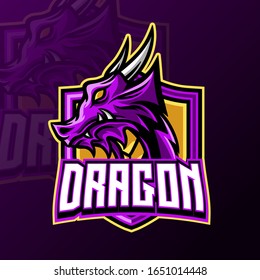 Dragon mascot gaming logo design vector template for sport and esport