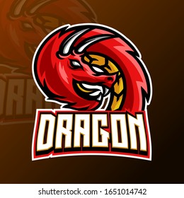 Dragon mascot gaming logo design vector template for sport and esport