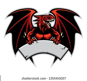 dragon mascot hold the blank sign for text space