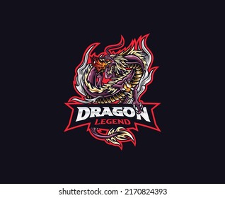 Dragon mascot logo design. Chinese dragon vector illustration. Logo illustration for mascot or symbol and identity, emblem sports or e-sports gaming team