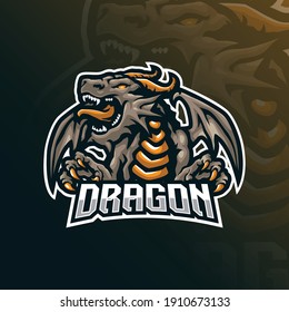 dragon mascot logo design with modern illustration concept style for badge, emblem and tshirt printing. angry dragon illustration for sport team.