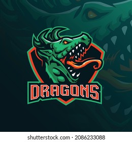 dragon mascot logo design with modern illustration concept style for badge, emblem and t shirt printing. angry dragon head illustration for sport and esport team.