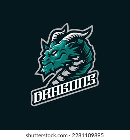 Dragon mascot logo design with modern illustration concept style for badge, emblem and tshirt printing. Dragon head illustration for sport and esport team.