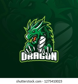 el diseño del logo de la mascota dragón vectorial con un moderno estilo de ilustración para la impresión de insignias, emblemas y camisetas. ilustración de dragón enojado para el equipo deportivo.