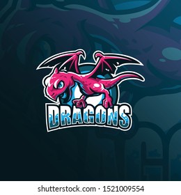 dragon mascot logo design vector with modern illustration concept style for badge, emblem and tshirt printing. funny dragon illustration.