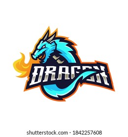 Dragon mascot logo design vector with modern illustration concept style for badge, emblem and t-shirt printing. Dragon spitting fire on a white background