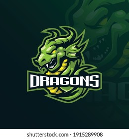 dragon mascot logo design vector with modern illustration concept style for badge, emblem and t shirt printing. angry dragon illustration for sport team.