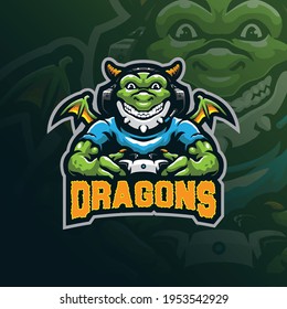 Dragon mascot logo design vector with modern illustration concept style for badge, emblem and tshirt printing. Dragon gamer illustration for sport and esport team.