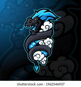 Dragon mascot logo design vector with modern illustration concept style for badge, emblem and t-shirt printing. Illustration of a dragon wrapped around a cloud