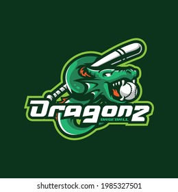 Dragon mascot logo design vector with modern illustration concept style for badge, emblem and t shirt printing. Baseball dragon illustration for sport and esport team.