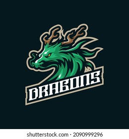 Dragon mascot logo design vector with modern illustration concept style for badge, emblem and t shirt printing. Dragon head illustration for sport and esport team.