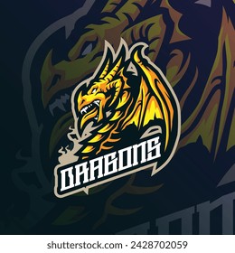 Dragon mascot logo design vector with modern illustration concept style for badge, emblem and t shirt printing. Angry dragon illustration for sport and esport team.