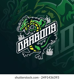 Vector de diseño del logotipo de la mascota del dragón con el estilo moderno del concepto de la ilustración para la insignia, el emblema y la impresión de la camiseta. Ilustración de dragón enojado para el deporte y el equipo de deportes.