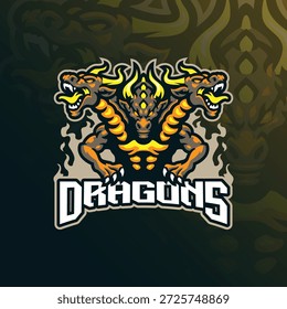 Drachen Maskottchen Logo Design Vektor. Wütende Drachengrafik für Sport- und Sportteam.