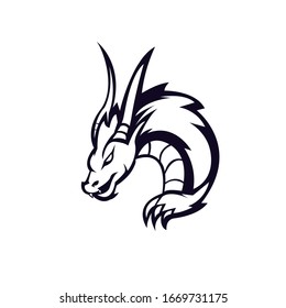 Dragon mascot logo silhouette version. Dragon in sport style, mascot logo illustration design vector