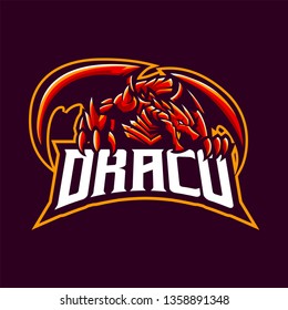 Dragon Mascot Logo for Sport and Esport isolated on dark Background