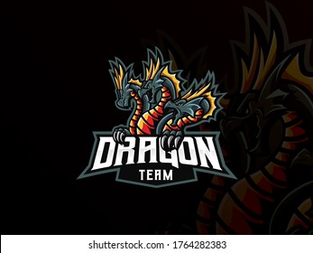 Dragon mascot sport logo design. Dragon mascot vector illustration logo. Dragon hydra mascot, Emblem design for esports team. Vector illustration