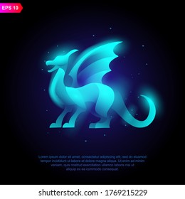 Dragon modern animal logo vector with neon vibrant colors, abstract.