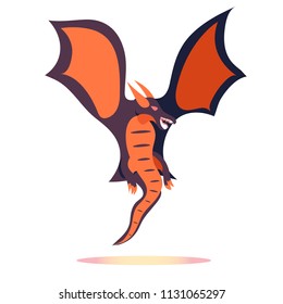Dragon. Modern flat cartoon vector illustration icons. Isolated on white background. Flying dragon with outstretched wings. Chinese european dragon. Flying monster with red eyes and horns. Pangolin.