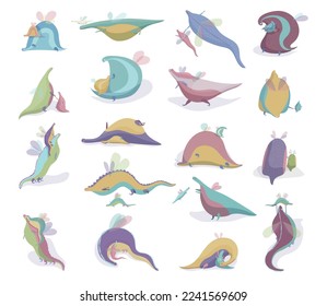 Dragon Mom with Cute Little Baby with Wings and Tail as Fairytale Character Big Vector Set