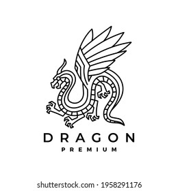 dragon monoline logo vector icon illustration