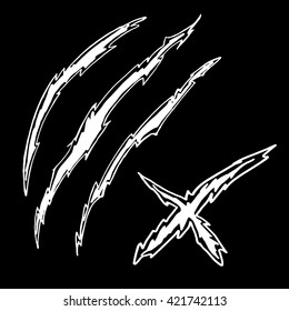 Dragon or monster claws. Wild tattoo. Horror sticker. Halloween symbol. Digital line art for t-shirt, print, fabric, sticker, art. Vector