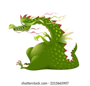 Dragon Monster Funny Character for Kids. Comic green dragon, children graphic mascot isolated. Mythical creature animal from fairytales, ridiculous comic personage. Vector illustration for kids.