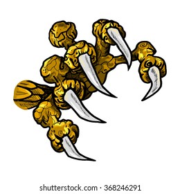 Dragon or monster paw with claws. Wild tattoo. Horror sticker. Halloween symbol. Digital line art for t-shirt, print, fabric, sticker, art. Vector