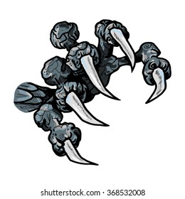 Dragon or monster paw with claws. Wild tattoo. Horror sticker. Halloween symbol. Digital line art for t-shirt, print, fabric, sticker, art. Vector