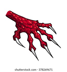 Dragon or monster paw with claws. Wild tattoo. Horror sticker. Halloween symbol. Digital line art for t-shirt, print, fabric, sticker, art. Vector