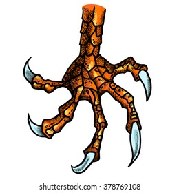 Dragon or monster paw with claws. Wild tattoo. Horror sticker. Halloween symbol. Digital line art for t-shirt, print, fabric, sticker, art. Vector