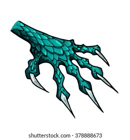 Dragon or monster paw with claws. Wild tattoo. Horror sticker. Halloween symbol. Digital line art for t-shirt, print, fabric, sticker, art. Vector