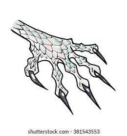 Dragon or monster paw with claws. Wild tattoo. Horror sticker. Halloween symbol. Digital line art for t-shirt, print, fabric, sticker, art. Vector