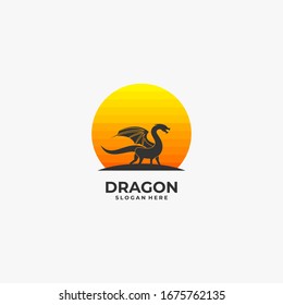 Dragon with Moon Silhouette Style. Vector Logo Illustration.