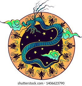 It is a dragon motif design inspired by Turkish Eastern Mythology, with lotus flowers.