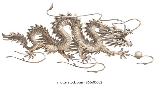 Dragon moving horizontally on a white background