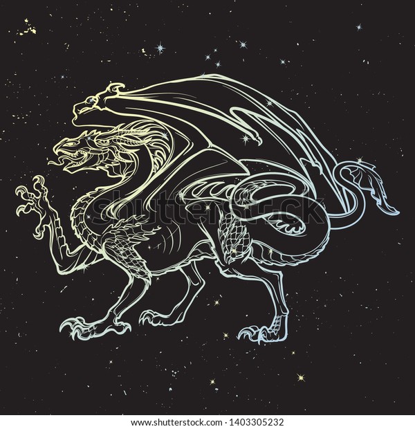 Dragon Mythological Winged Creature On Starry Stock Vector (Royalty ...