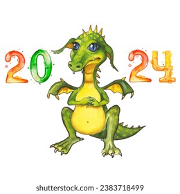 dragon for new year fairy tale, fantasy, Christmas, watercolor, artificial intelligence not used 