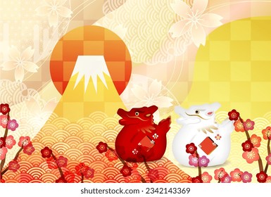 dragon New Year's card Fuji Background
