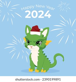 Dragon. New Year's green dragon. Drawing of a green dragon for the new year. New Year greeting card. Vector illustration