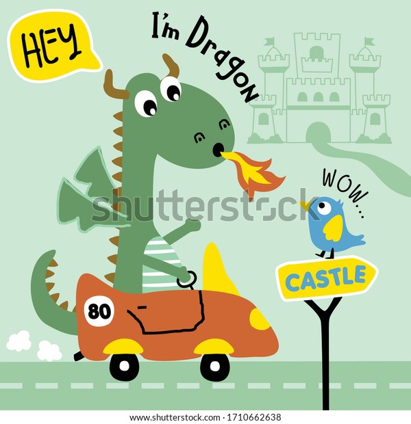 dragon on the car funny animal
cartoon,vector
illustration