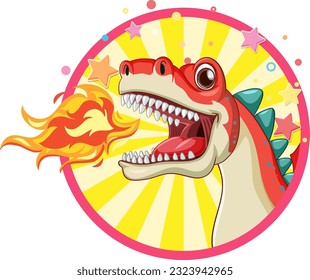 Dragon on circle comic sticker template illustration