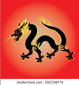 Dragon on red background.