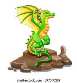 Dragon on the rock cartoon. Vector illustration